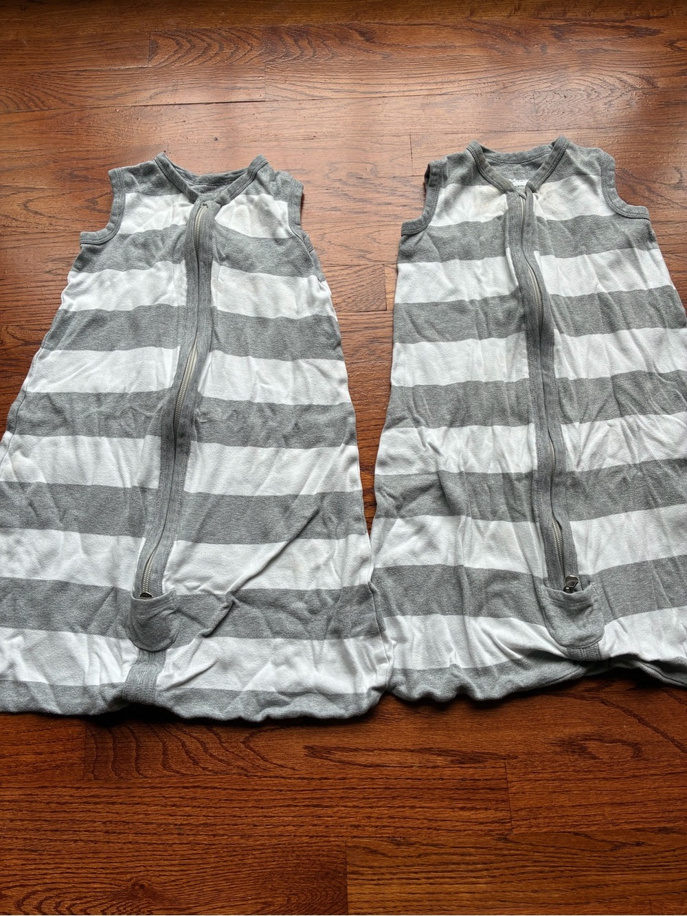 Lot of 2 Burts Bees Gray White Striped Sleep Sacks 0-6 Months Lightweight summer